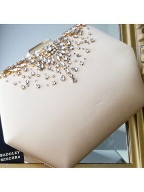 Badgley Mischka Gold Clutch with Crystal Bling Embellishments NWT